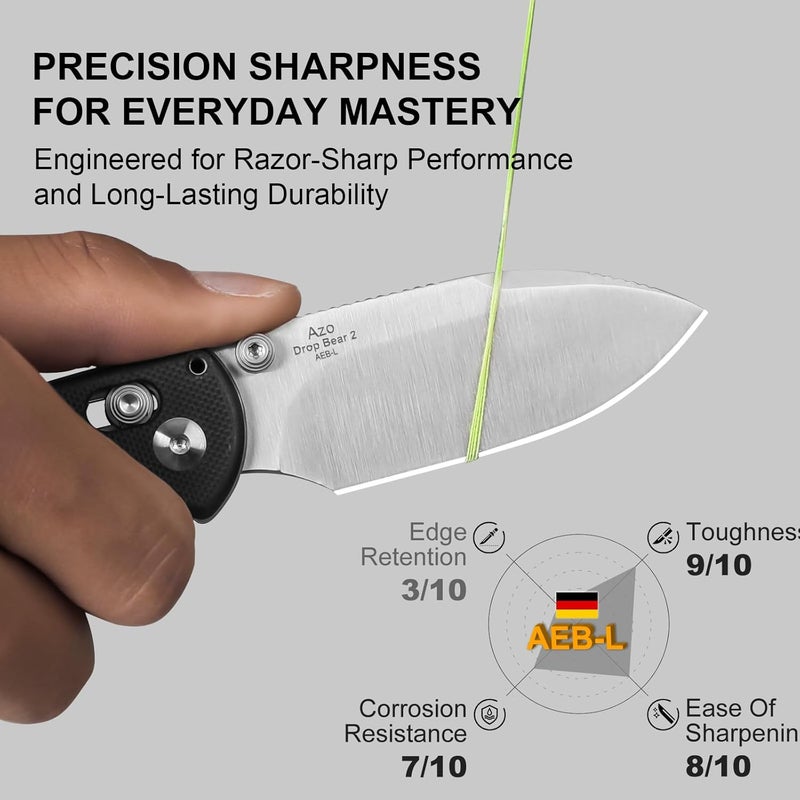 KIZER سكين جيب دروب بير 2، شفرة نقطة إسقاط 2.84" AEB-L قابلة للطي مع مقبض G10 أسود، سكاكين EDC بقفل كلاش للرجال والنساء V3619.2KD1 - Image 2